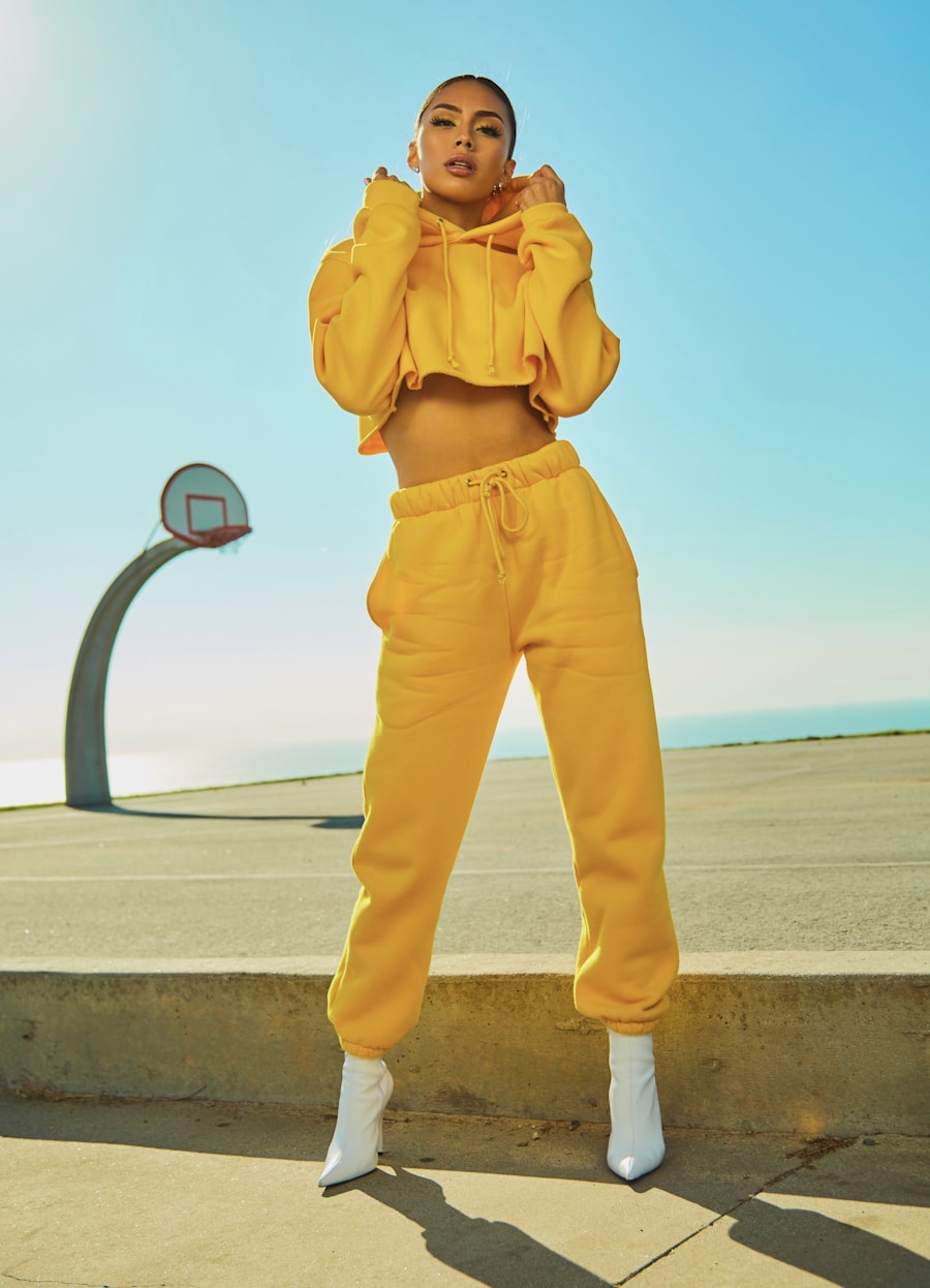 Fashion model wearing layered streetwear