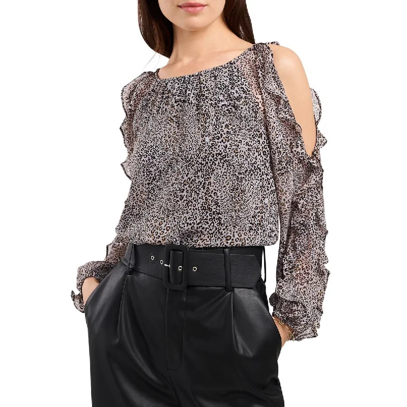 1.State Womens Cold-Shoulder Sheer Blouse Delicate Bow Blouse