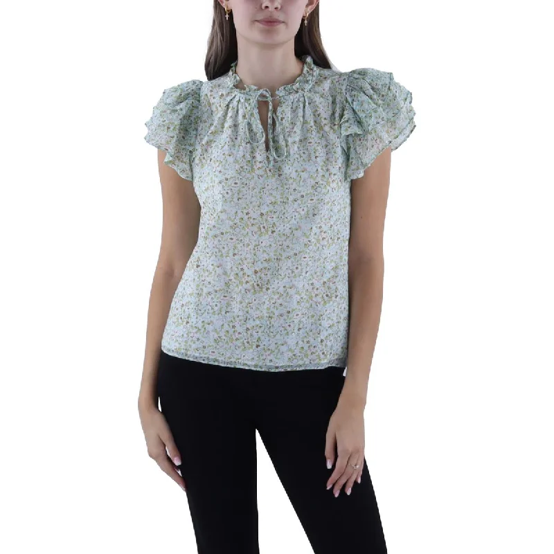 1.State Womens Floral Print Tie Neck Blouse Office Formal Blouse