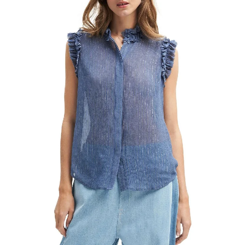 7 For All Mankind Womens Silk Metallic Blouse Classic Minimalist Blouse