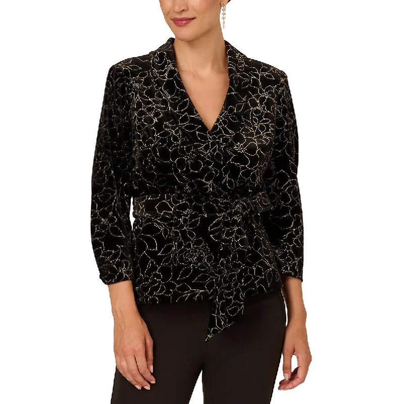 Adrianna Papell Womens Glitter Surplice Blouse Loose Oversized Blouse