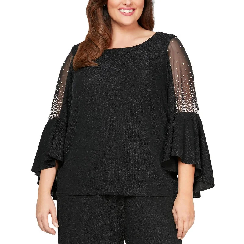 Alex Evenings Womens Plus Metallic Embellished Blouse Elegant Peplum Blouse