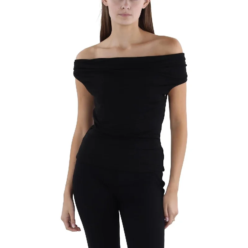 Aqua Womens Drapey Sleeveless Blouse Sheer Mesh Blouse