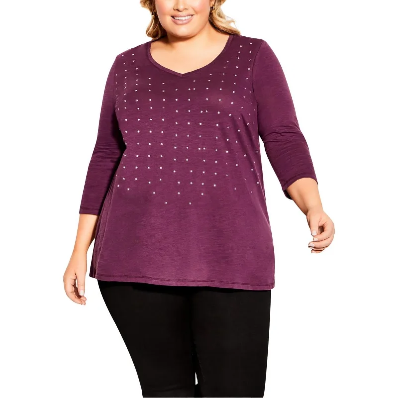 Avenue Womens Plus Cotton Embellished Blouse Elegant Office Blouse