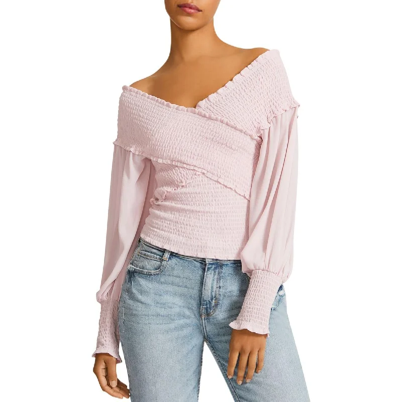 BB Dakota by Steve Madden Womens Smock and Fire Smocked Off the Shoulder Blouse Cotton Casual Blouse