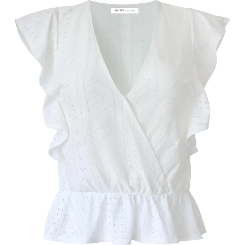 BCBGeneration Womens Cropped Ruffled Blouse Office Formal Blouse