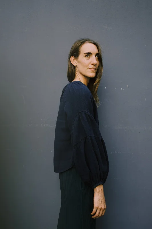 blouse - francesca - navy Stretchy Fitted Blouse