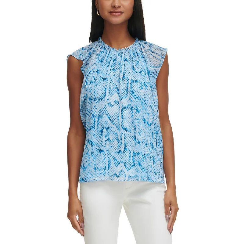 Calvin Klein Womens Chiffon Work Day Blouse Chic Ruffle Blouse