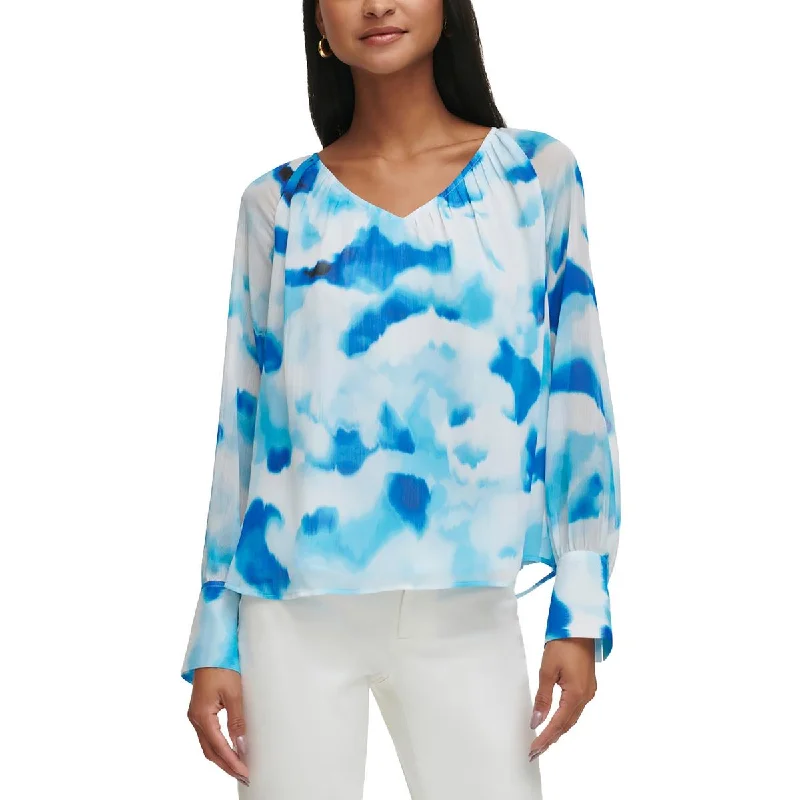 Calvin Klein Womens Chiffon Work day wear Blouse Airy Cotton Blouse