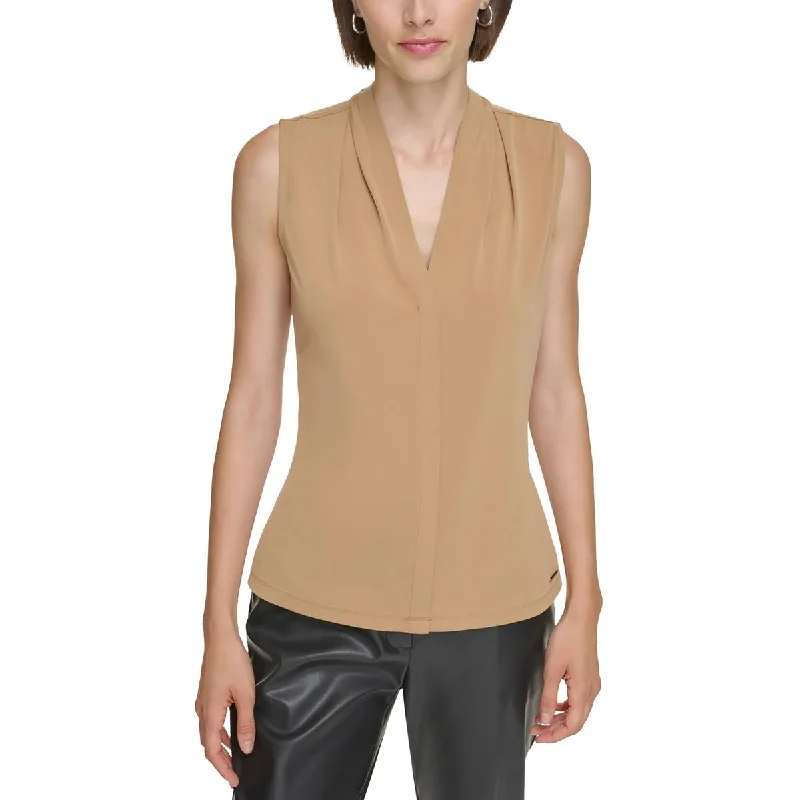 Calvin Klein Womens Petites Sleeveless Pull Over Blouse Chic Off-Shoulder Blouse
