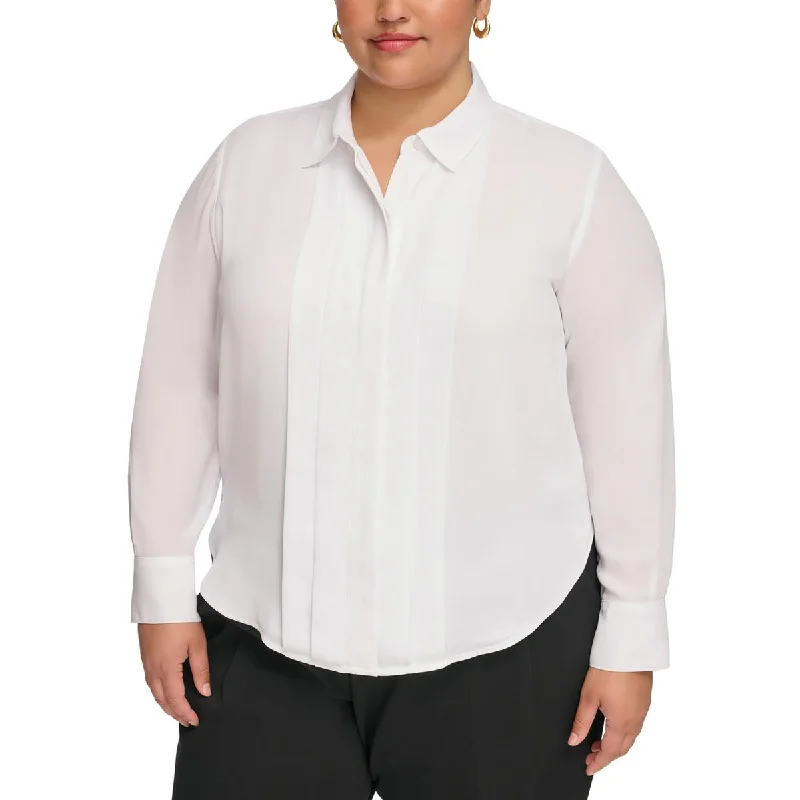 Calvin Klein Womens Plus Pleated Office Blouse Cotton Casual Blouse