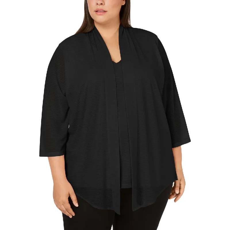 Calvin Klein Womens Plus Textured Layered Blouse Elegant Semi-Sheer Blouse
