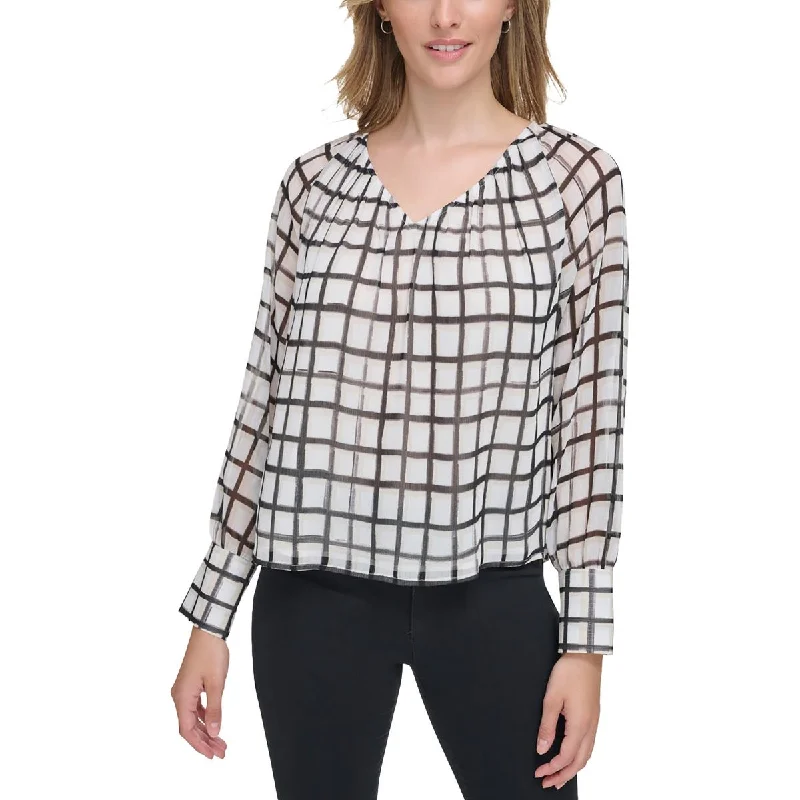Calvin Klein Womens Printed V-Neck Blouse Chic Wrap Blouse