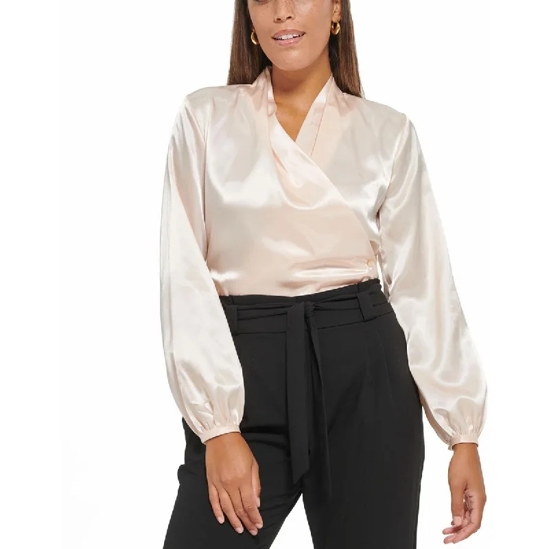 Calvin Klein Womens Satin Wrap Blouse Satin Bow Blouse