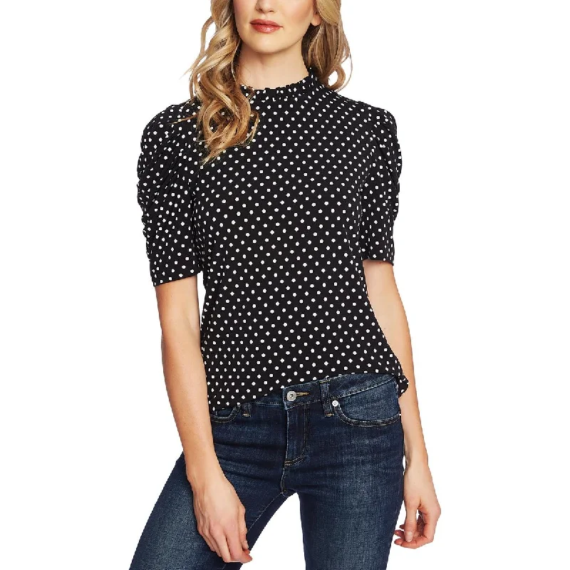 CeCe Womens Ruched Collared Blouse Embroidered Cotton Blouse