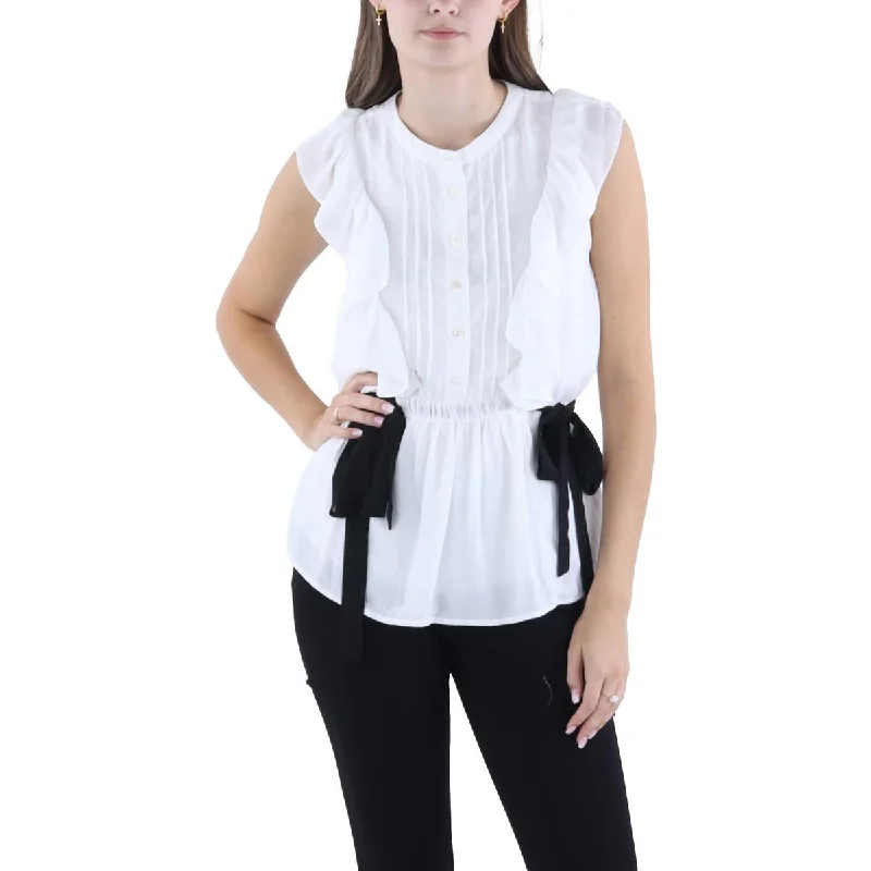CeCe Womens Ruffled Side Tie Blouse Satin Long Blouse