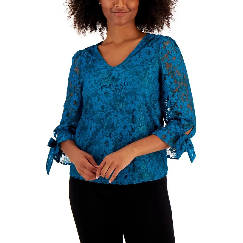 Charter Club Womens Lace V-Neck Blouse Elegant Lace Blouse