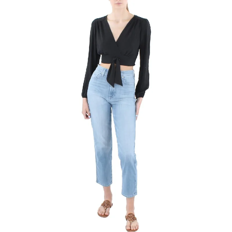 City Studios Womens Juniors V-Neck Smocked Blouse Business Casual Blouse