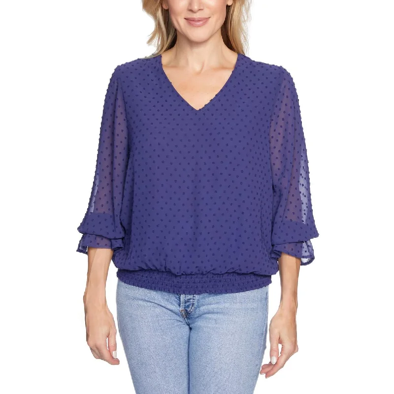 Cooper & Ella Womens Swiss Dot V Neck Blouse Smart Business Blouse