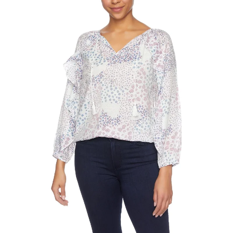 Cooper & Ella Womens Tie Neck Ruffled Blouse Office Formal Blouse