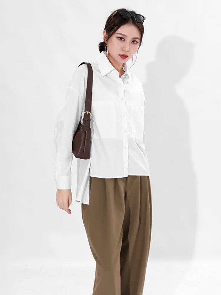 Women White Back Long  Irregular Big Size Casual Blouse Backless Summer Blouse