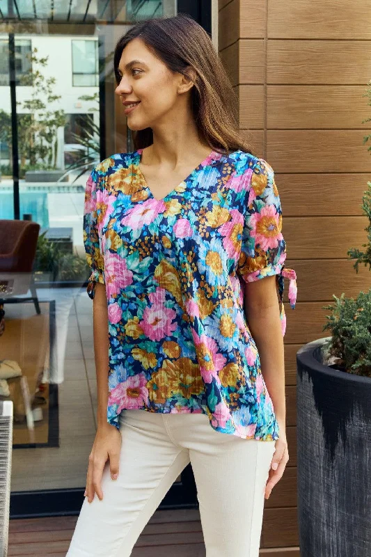 Petal Dew Full Size Floral V-Neck Tie Detail Blouse Elegant Lace Blouse