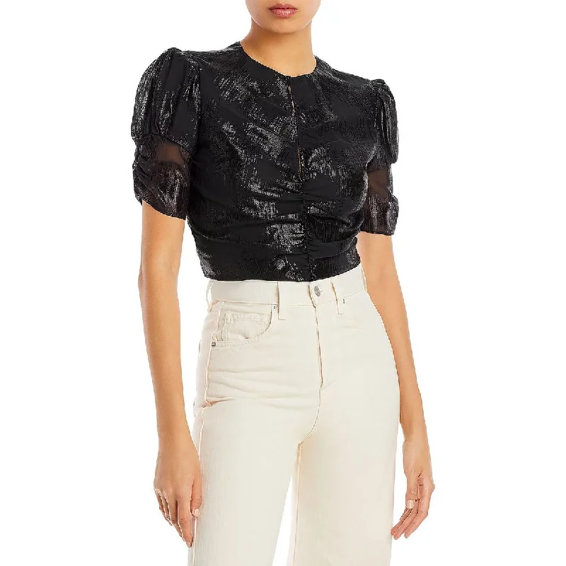 FRAME Womens Silk Blend Metallic Blouse Bell Sleeve Blouse