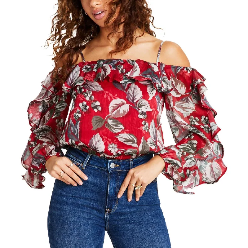 Guess Womens Iggy Floral Off-The-Shoulder Blouse Stylish Wrap Blouse