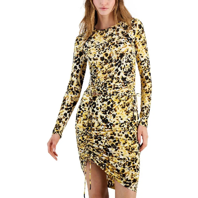 Hugo Womens Animal Print Ruched Blouse Office Formal Blouse