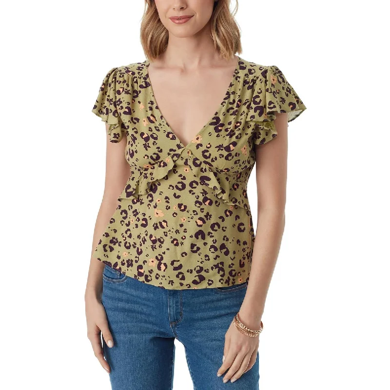 Jessica Simpson Womens Cut-Out Back V-Neck Blouse Lightweight Floral Blouse