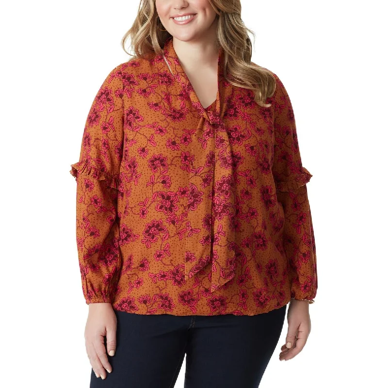 Jessica Simpson Womens Plus Floral Print Textured Blouse Elegant Embroidery Blouse