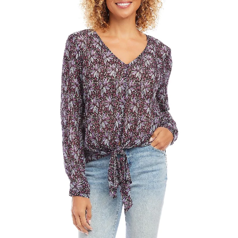 Karen Kane Womens V Neck Metallic Blouse Smart Casual Blouse
