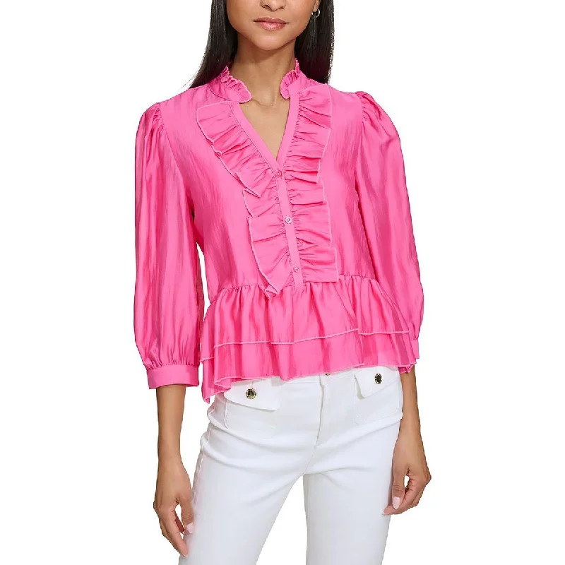 Karl Lagerfeld Paris Womens Ruffled Peplum Blouse Casual Relaxed Fit Blouse