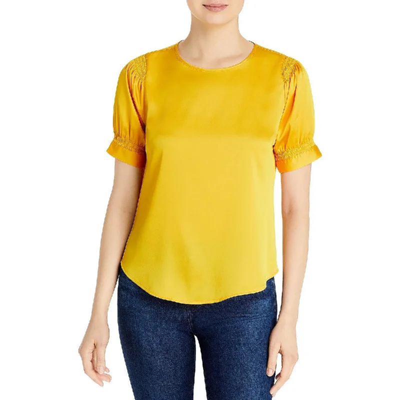 Karl Lagerfeld Paris Womens Satin Office Blouse Sheer Mesh Blouse