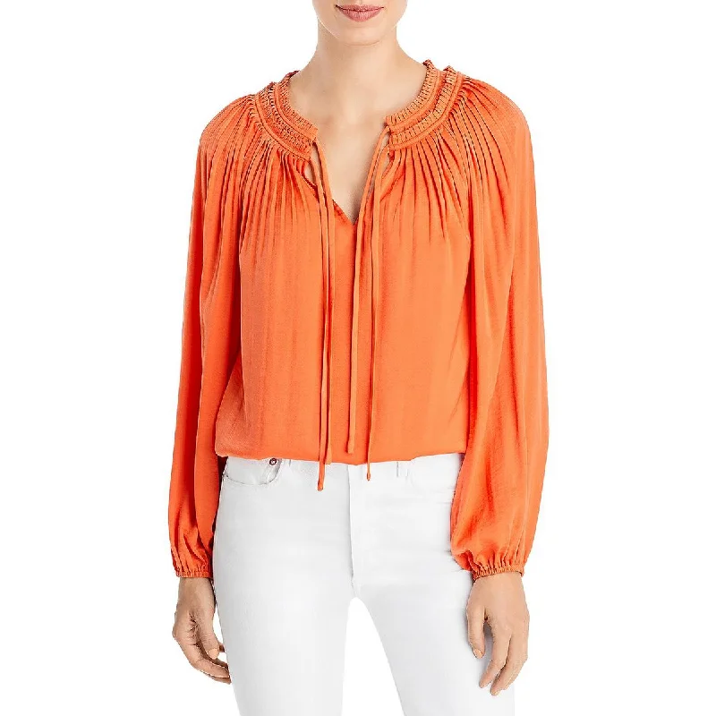 Kobi Halperin Womens Alaina Tie Neck Pleated Blouse Side Tie Blouse