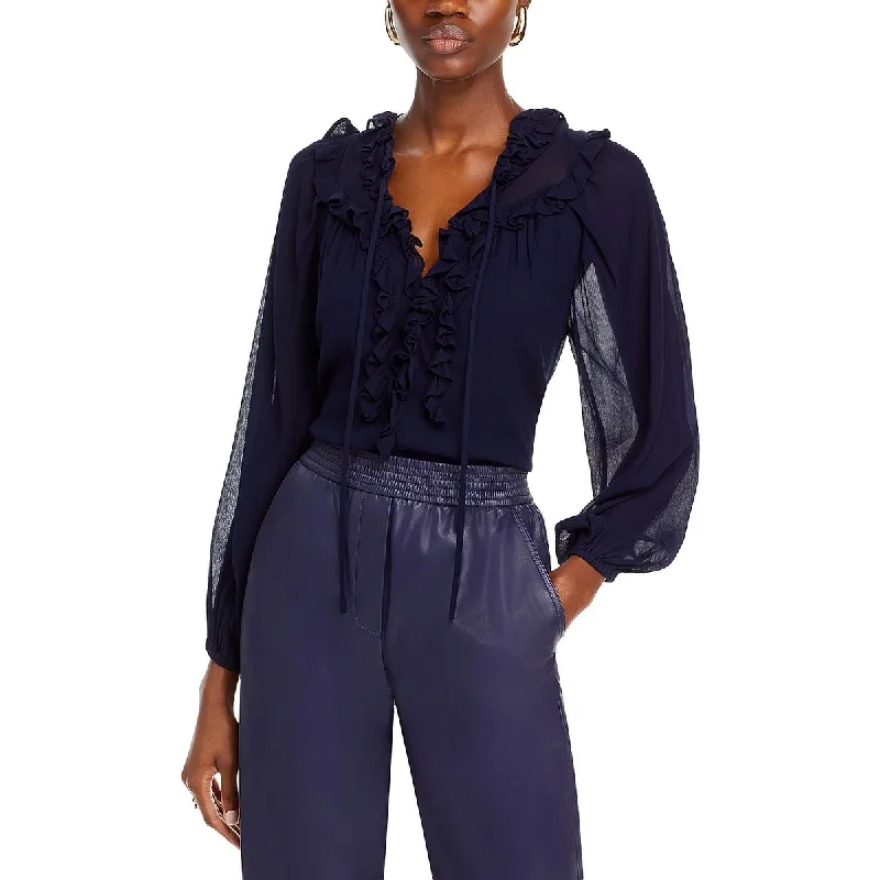 Kobi Halperin Womens   Ruffle V-Neck Blouse Balloon Sleeve Blouse