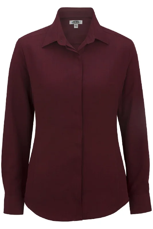 Ladies' Burgundy Café Batiste Blouse Satin Bow Blouse