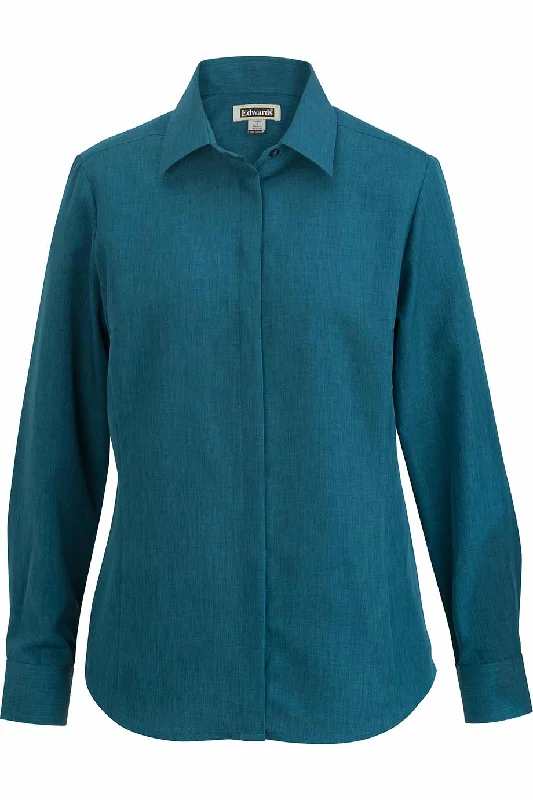Ladies' Caribbean Blue Café Batiste Blouse Asymmetric Hem Blouse