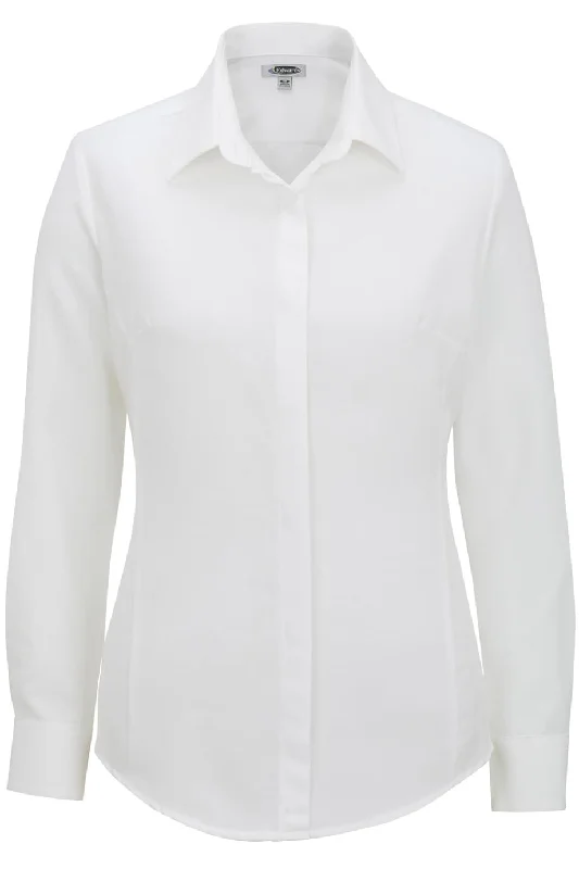 Ladies' White Café Batiste Blouse Collared Satin Blouse