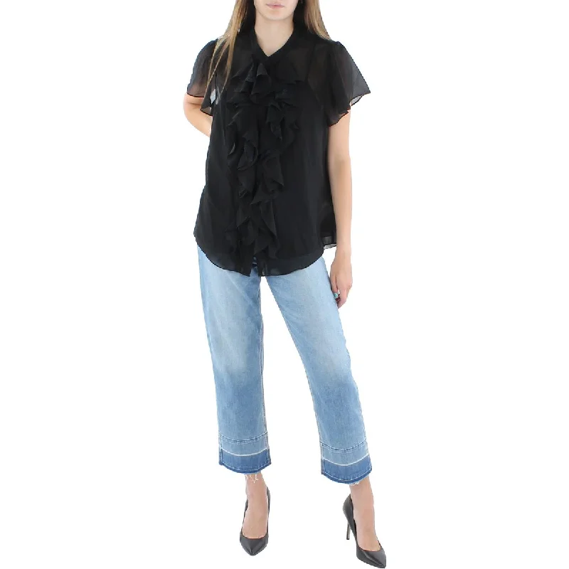 Lauren Ralph Lauren Womens Ruffled Flutter Sleeve Blouse Backless Summer Blouse