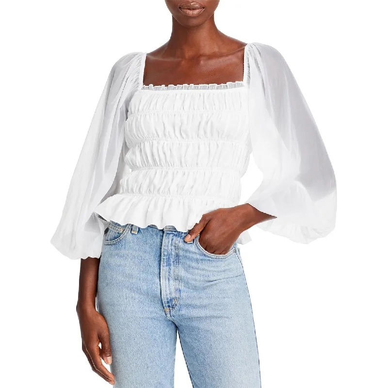 Lucy Paris Womens Smocked Long Sleeves Blouse Pastel Color Blouse