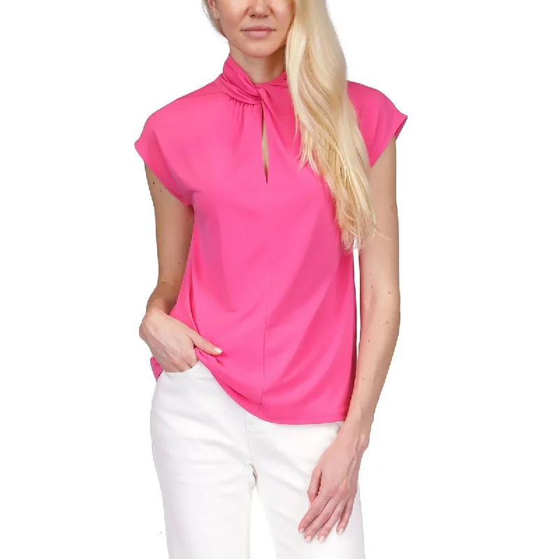 MICHAEL Michael Kors Womens Keyhole Short Sleeve Blouse Sheer Mesh Blouse
