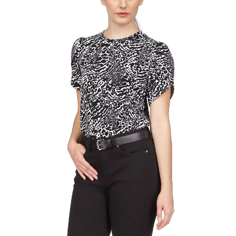 MICHAEL Michael Kors Womens Petites Crewneck Short Sleeve Blouse Pastel Color Blouse