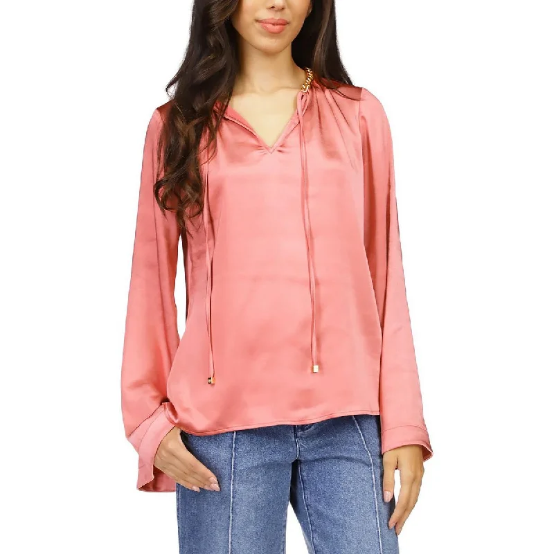MICHAEL Michael Kors Womens Petites Satin Chain Neck Blouse Sleeveless Chiffon Blouse