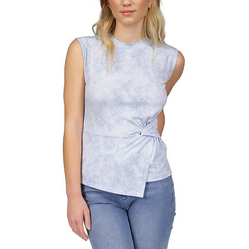 MICHAEL Michael Kors Womens Petites    Twist Front Printed Blouse Peter Pan Blouse