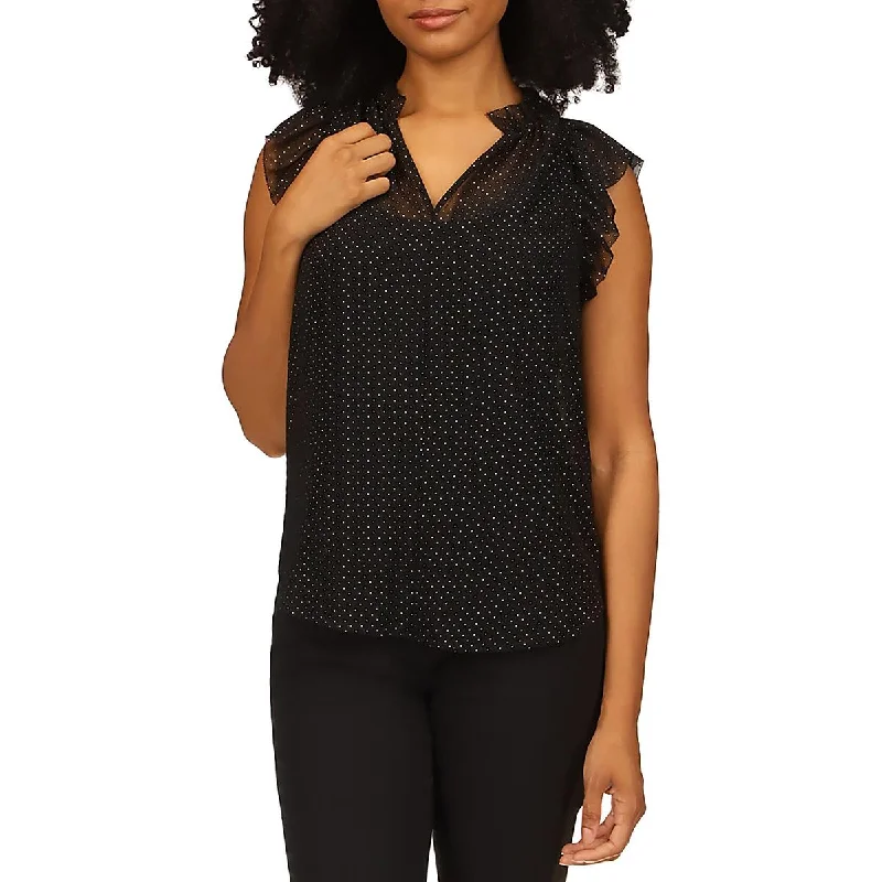 MICHAEL Michael Kors Womens    Sheer Ruffled Blouse Casual Button Blouse