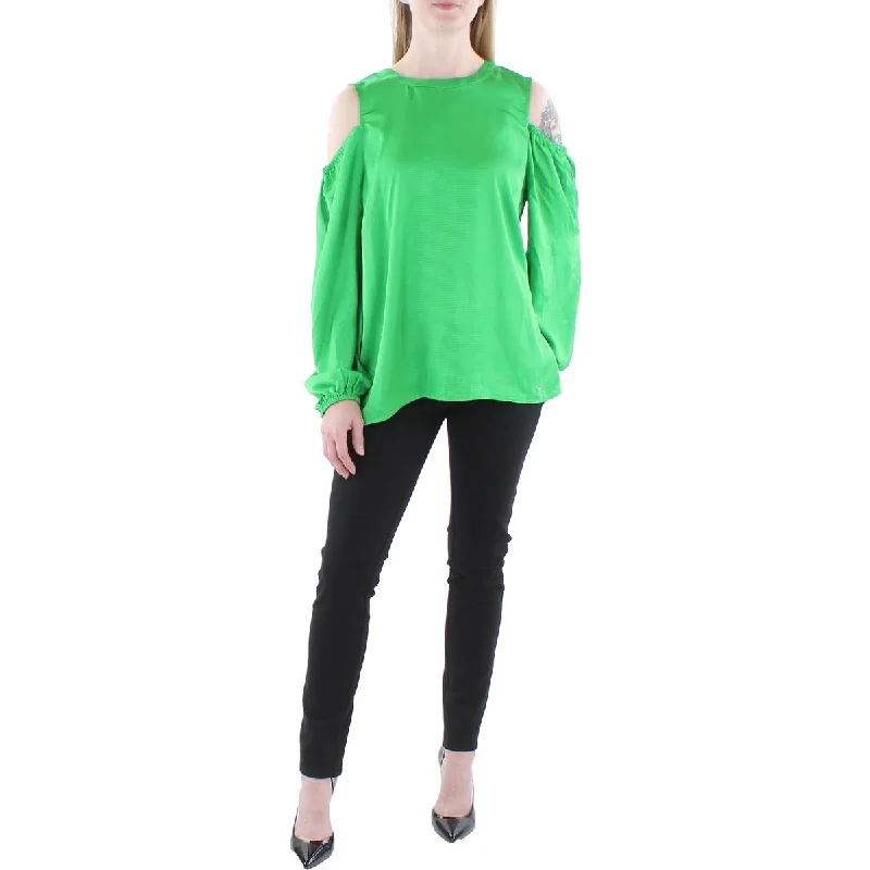 MICHAEL Michael Kors Womens Textured Open Shoulder Blouse Elegant Semi-Sheer Blouse