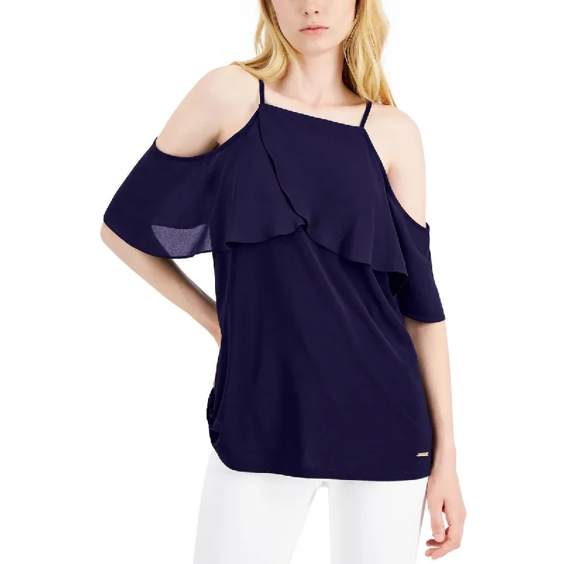 Nine West Womens Cold Shoulder Drapey Blouse Soft Modal Blouse
