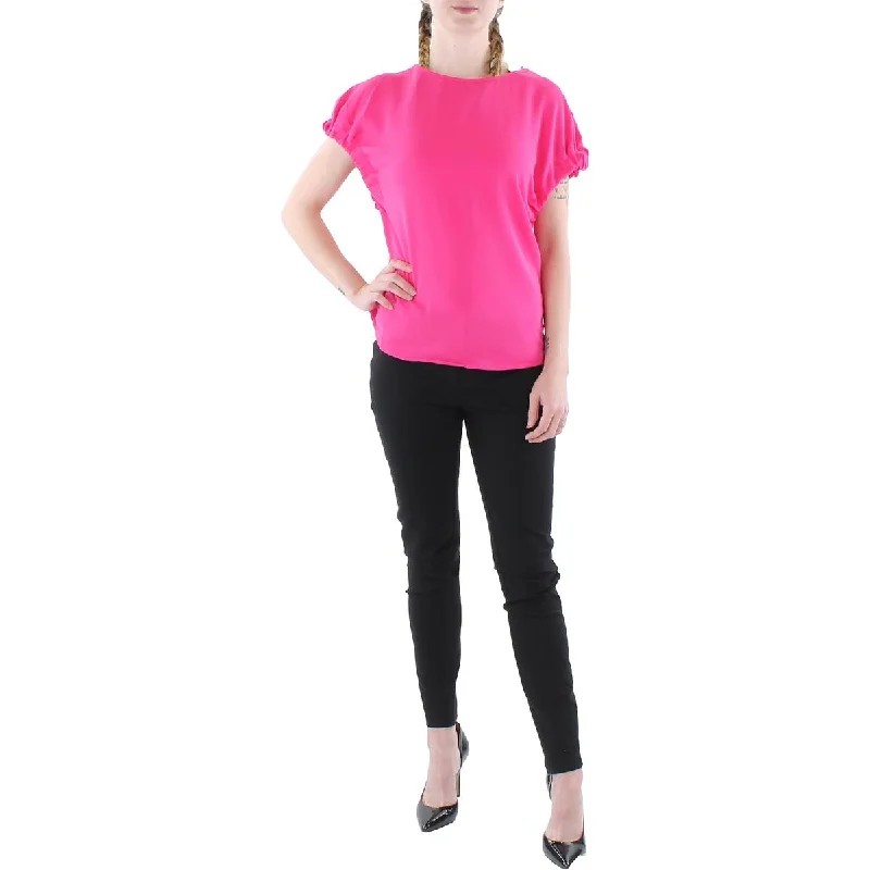 Patrizia Luca Womens Tie Back Gathered Blouse Asymmetric Hem Blouse