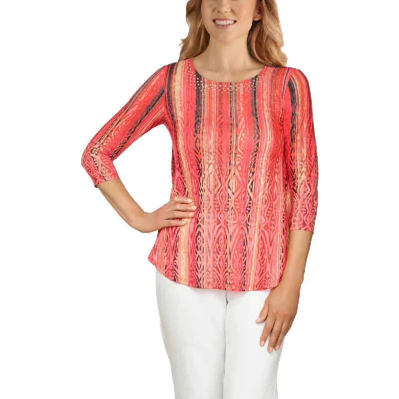 Ruby Rd. Womens Embellished Crewneck Blouse Feminine Satin Blouse